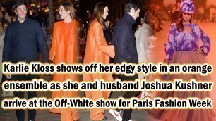 'Karlie Kloss shows off her edgy style in an orange ensemble as she and husband Joshua Kushner'