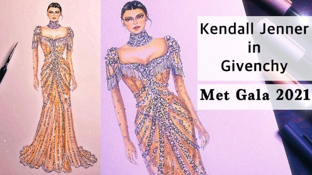 'Kendall Jenner | Givenchy | Met Gala 2021 | Fashion Illustration | Art Studio by Srabani'