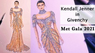 'Kendall Jenner | Givenchy | Met Gala 2021 | Fashion Illustration | Art Studio by Srabani'