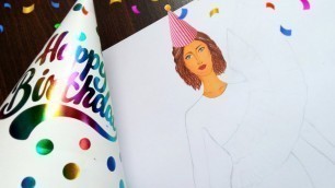 'Making fashion illustration with birthday cap