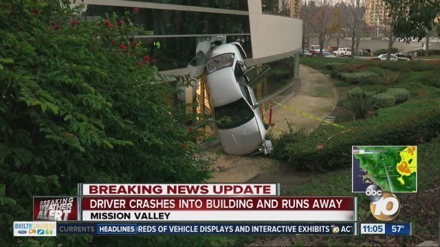 'Driver crashes into building in Mission Valley and runs away'