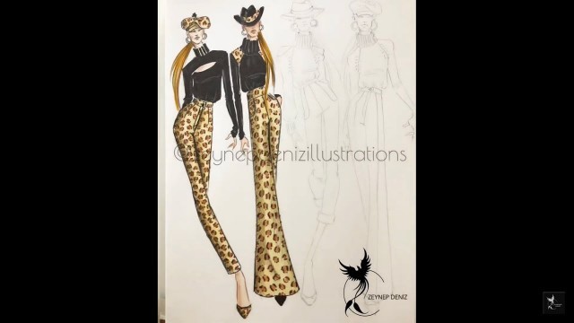 'Leopard print mini collection 2-Fashion sketch tutorial by ZEYNEP DENIZ'