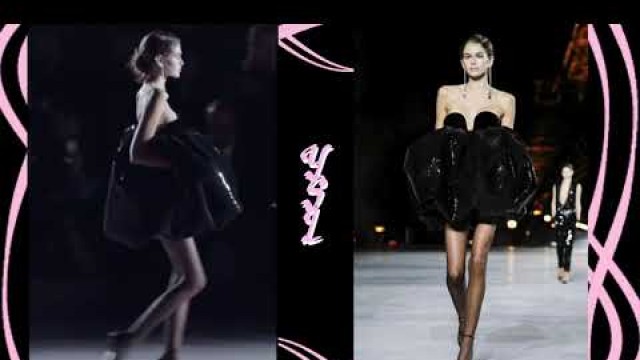 'Kaia Gerber Runway Walk \"Yves Saint Laurent\" YSL Black Dress Cool Design'