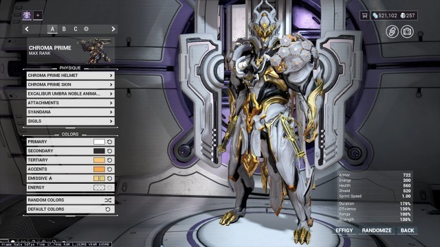 'Chroma Prime Fashion Frame (Warframe)'