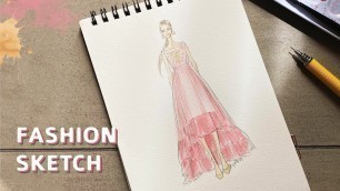 'Fashion Sketch Layered Dress | Sketsa Desain Baju Wanita'