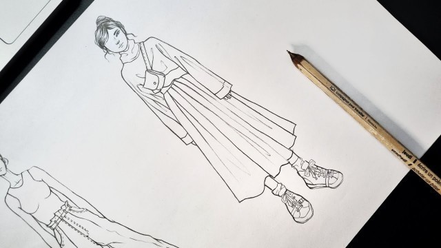 'Cara Menggambar Desain BAJU ATASAN + ROK untuk Pemula | Fashion Illustration Sketch'