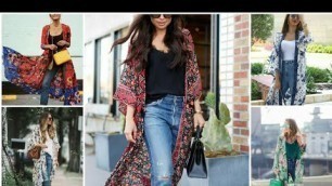 'Latest kimono outfits with jeans || long jacket style kimono designs|| kimono style'